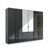 Mulheim 6 Door Basalt Glass Wardrobe with Mirror and Drawers - Pendle Village Furniture